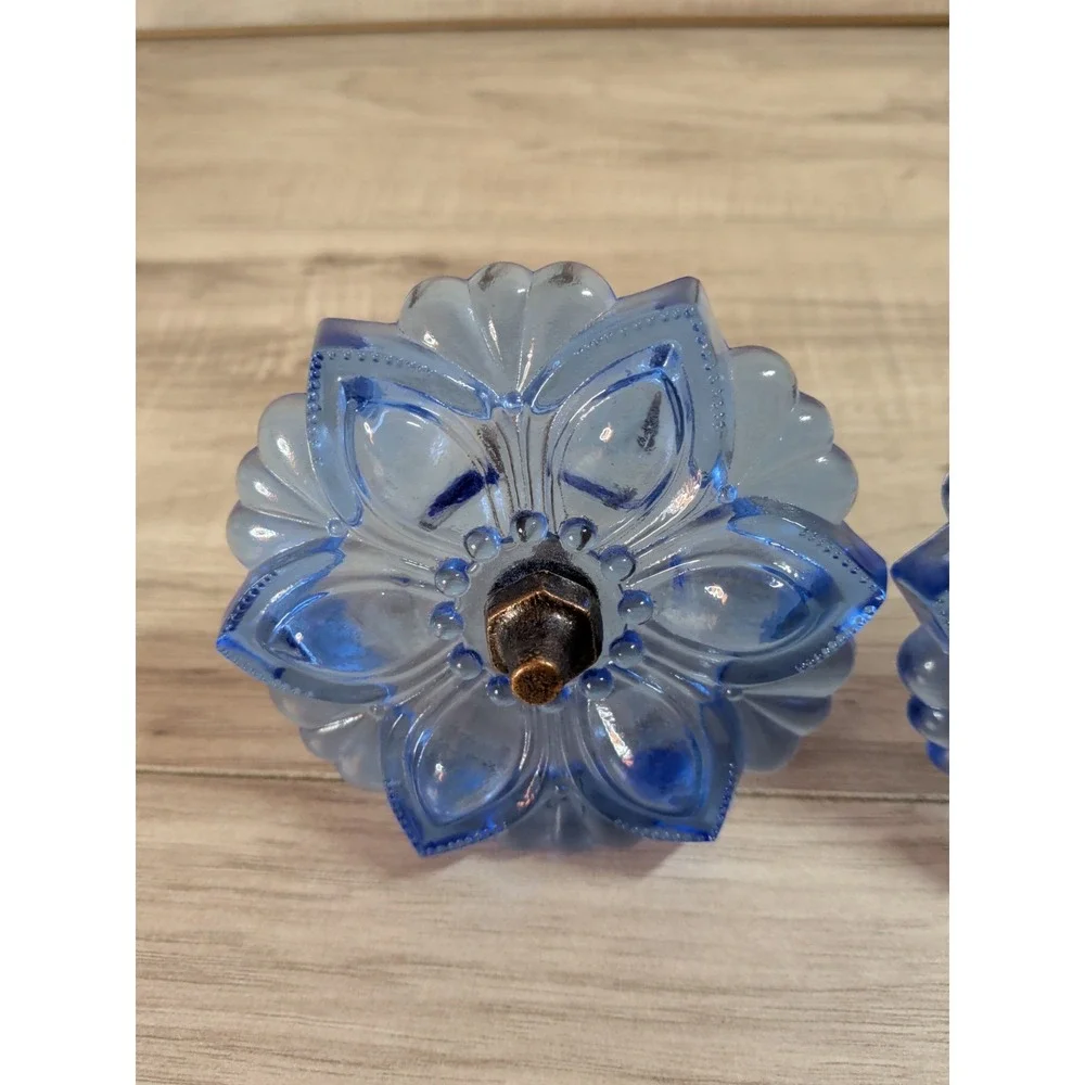 Pressed Cobalt Blue Sandwich Curtain Tie Backs Flower Shape PAIR